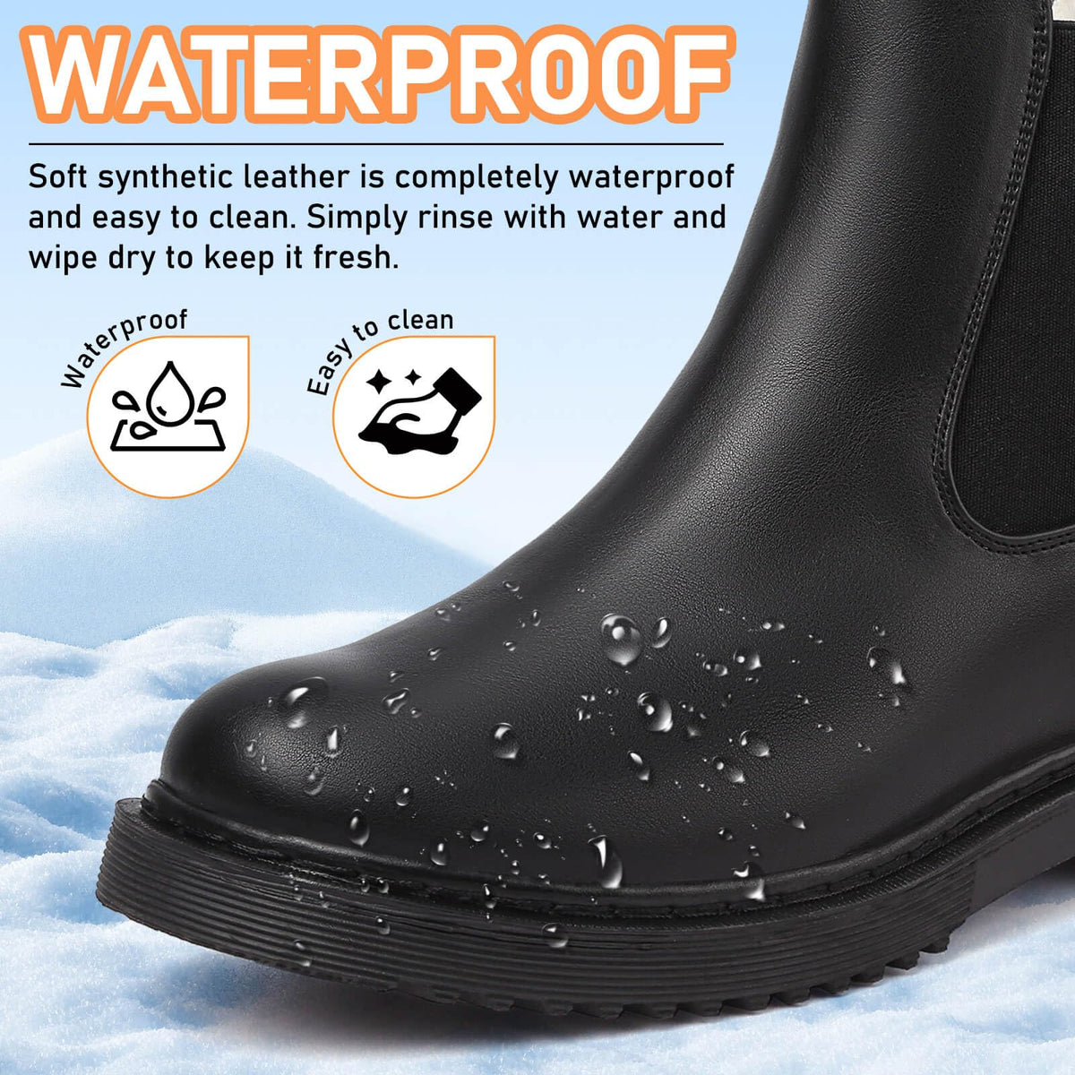 Women's Chelsea Ankle Boots Waterproof Warm Fur Lined Winter Boots Fashion Slip-On Chunky Heel Casual Elastic Booties 🍁 All In One Marketplace Canada