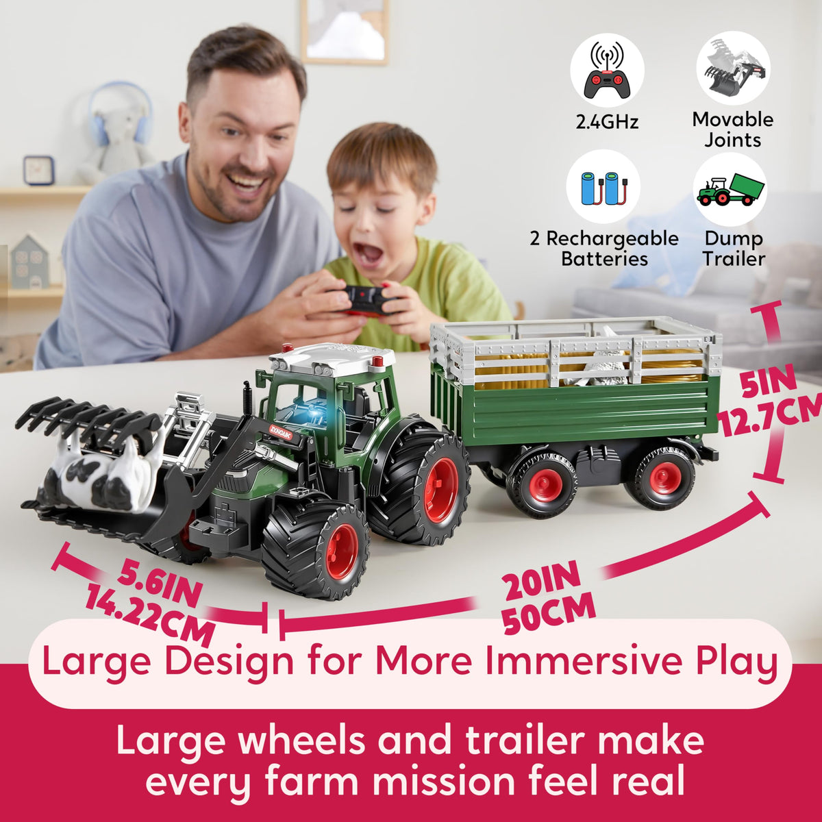 Syncfun Remote Control Tractor Toy Set – Rechangeable RC Truck Toys with Trailer, Loader, Lights & Sounds, Toddler Farm Vehicles Toys, Kids Toys for 2 3 4 5 6 Years Old Boys, Christmas Birthday Gifts 🍁 All In One Marketplace Canada