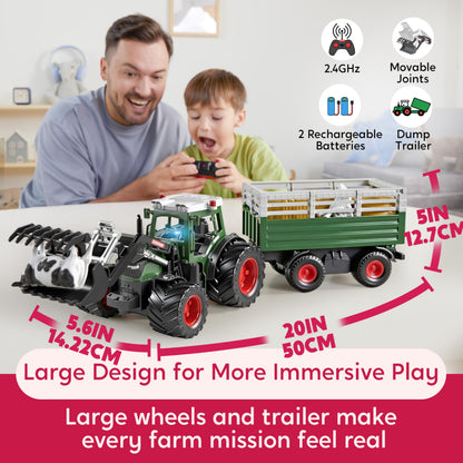 Syncfun Remote Control Tractor Toy Set – Rechangeable RC Truck Toys with Trailer, Loader, Lights & Sounds, Toddler Farm Vehicles Toys, Kids Toys for 2 3 4 5 6 Years Old Boys, Christmas Birthday Gifts 🍁 All In One Marketplace Canada