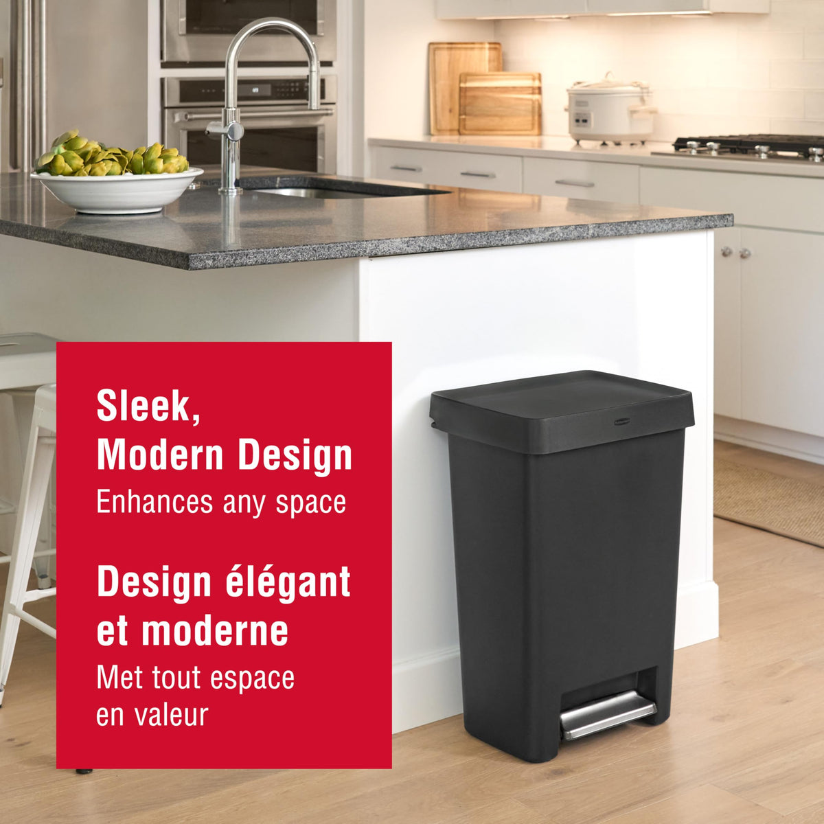 Rubbermaid 13 Gallon Step-On Kitchen Trash Can with Lid, Garbage Can, Black Trash Container