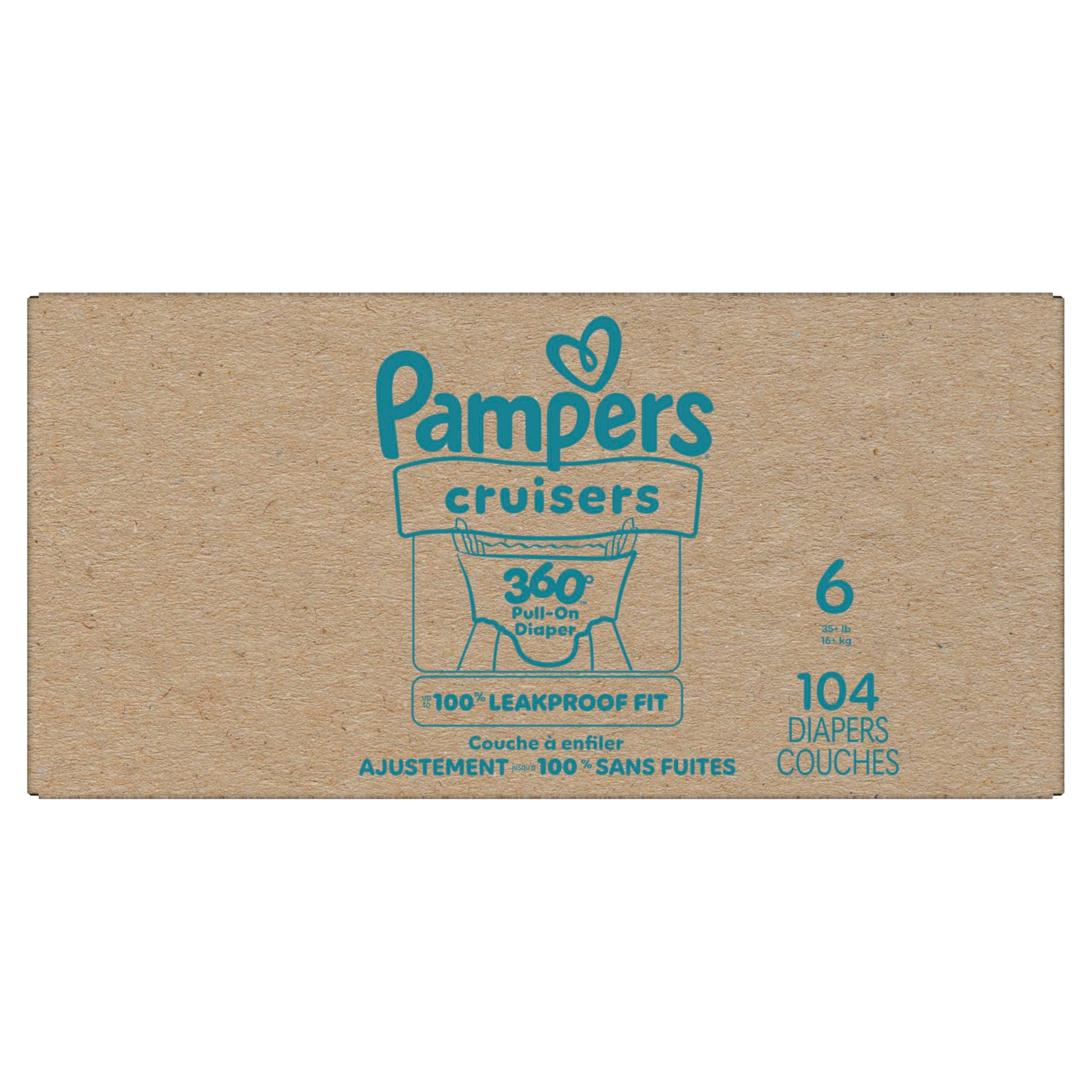 Pampers Diapers - Cruisers 360 degrees - Size 6, up to 100% Leakproof Fit, Designed for Active Babies, Pull On Diaper, EZ Off Tabs Designed for Easy Changes, 1 Pack (Count of 104)
