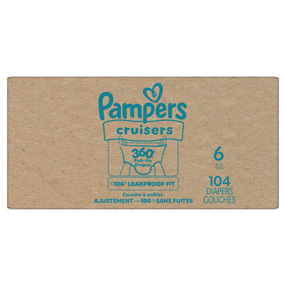 Pampers Diapers - Cruisers 360 degrees - Size 6, up to 100% Leakproof Fit, Designed for Active Babies, Pull On Diaper, EZ Off Tabs Designed for Easy Changes, 1 Pack (Count of 104)