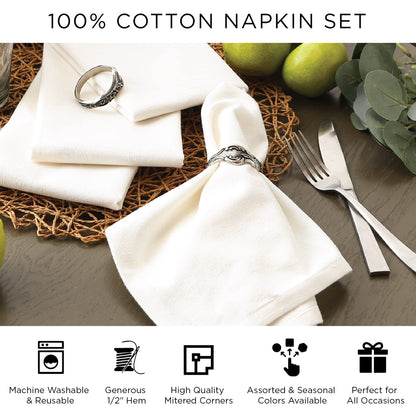 Serviette de table en coton surdimensionnée DII 51 x 51 cm, lot de 6, gris - Parfait pour Halloween, les dîners, les barbecues, les mariages, les fêtes et pour un usage quotidien