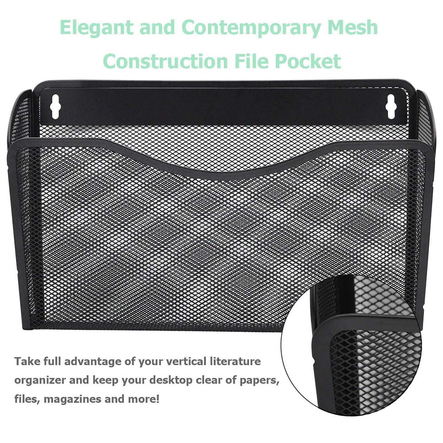 EASEPRES 3 Pack Mesh Wall Mounted File Holder Organizer Metal Hanging Vertical Paper Mails Rack Storage Wire Single Document Filling Holder Pocket for Office and Home, Black 🍁 All In One Marketplace Canada