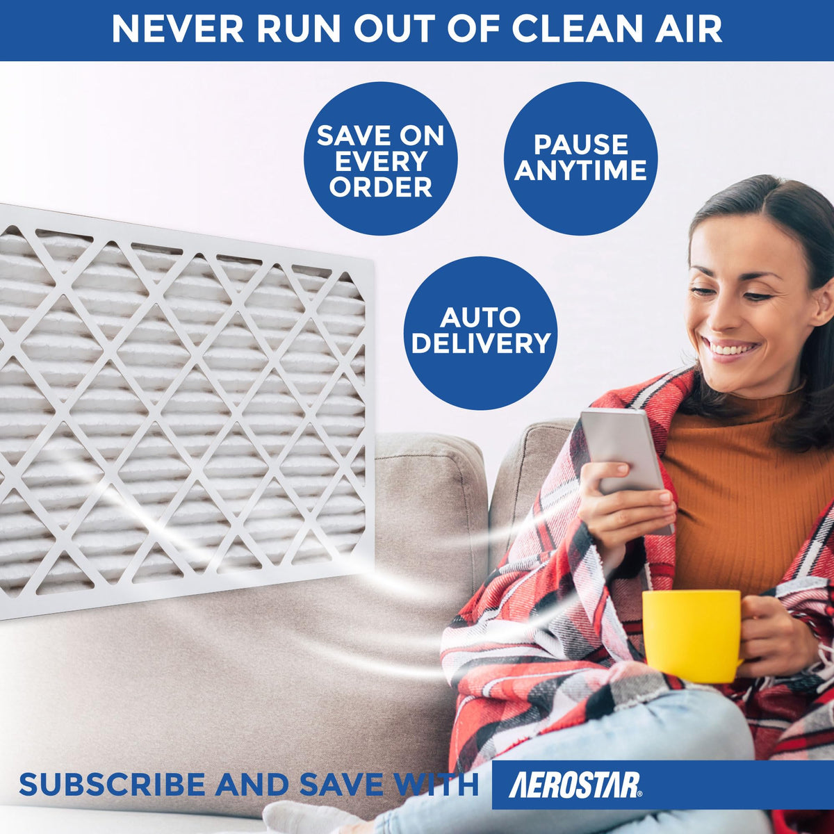 Aerostar 16x25x1" MERV 8 16X25X1 Merv 8 Pleated Air Filter, Made In The Usa, 6-Pack,White