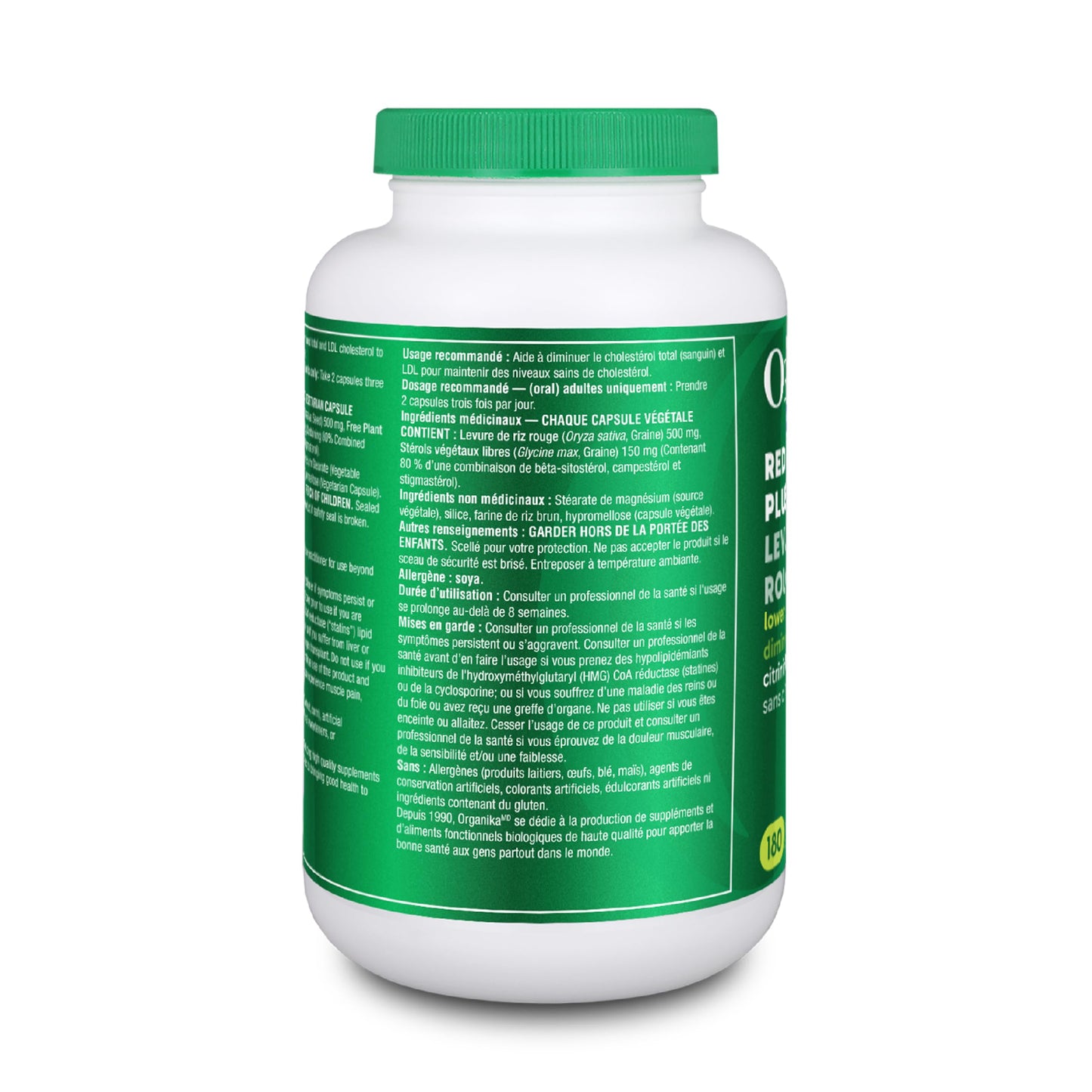 Organika Canadian-Made Red Yeast Rice Plus- Plant Sterols, Cholesterol Support- 180vcaps - Available at All In One Marketplace Canada