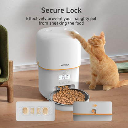 Yuposl Automatic Cat Feeder, 3L Cat Food Dispenser with Over 180-day Battery Life, Anti-Jam Design, 1-6 Meals Per Day with Stainless Steel Cat Bowl, Keep Cat Dry Food Fresh, Also for Small Dog