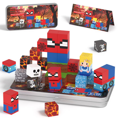 HtZestToysiop 35PCS Magnetic Blocks Travel, STEM Educational Mini Magnetic Blocks with Portable Iron Box, Christmas Birthday Gifts for Boys & Girls Ages 3 4 5 6 7 8, Spider 🍁 All In One Marketplace Canada