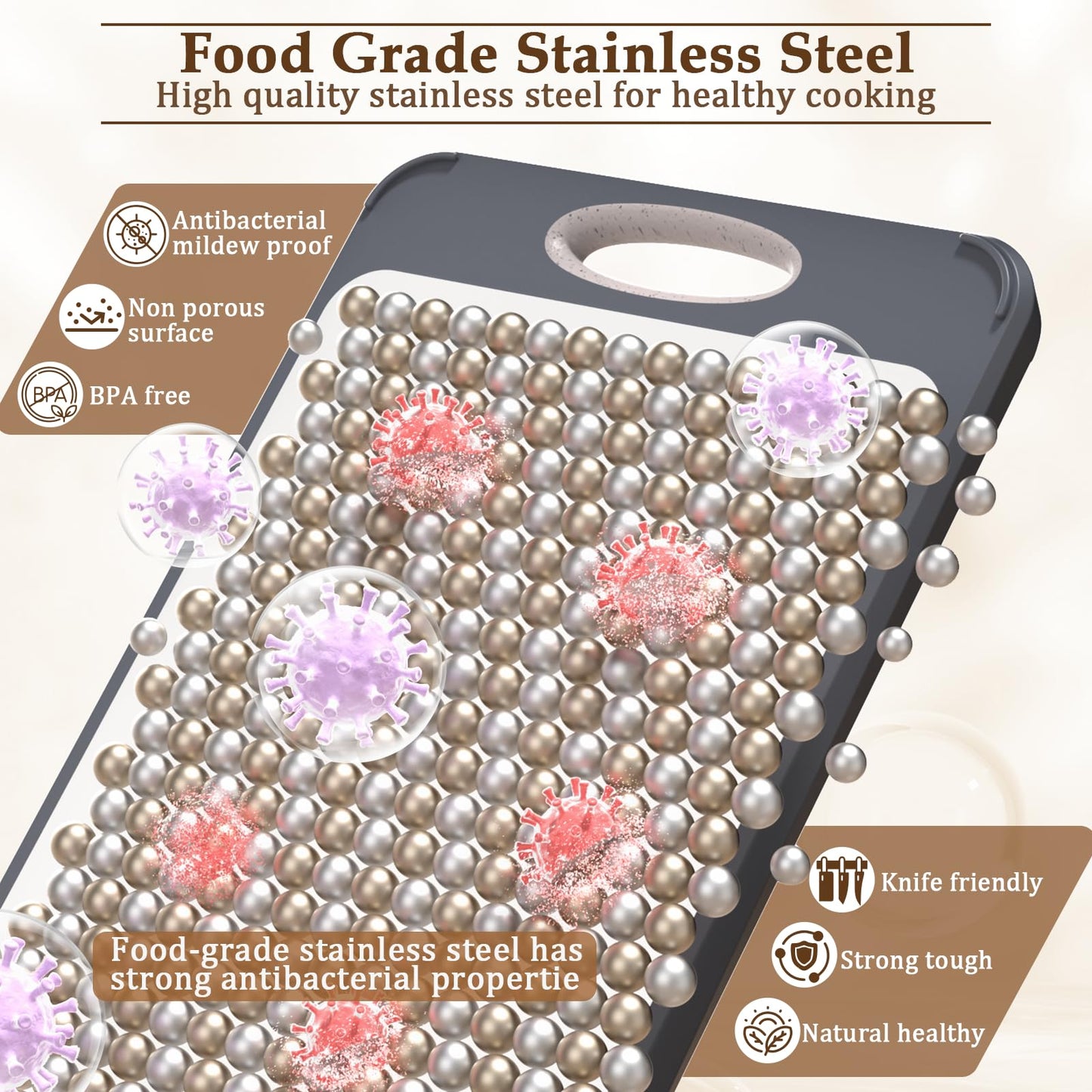 GUANCI Cutting Board for Kitchen Double Sided 304 Stainless Steel Chopping Board Food-Grade Stainless Steel and Wheat Straw PP Large Size 16”×11” Easy to Clean - Available at All In One Marketplace Canada
