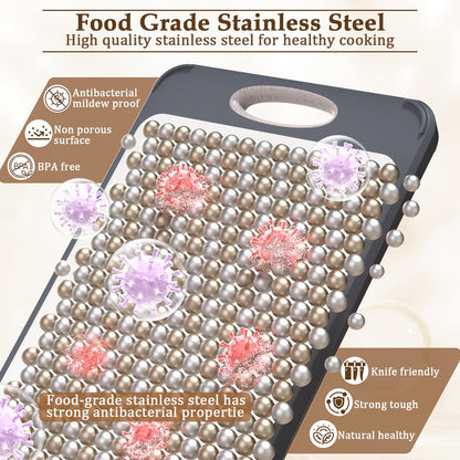 GUANCI Cutting Board for Kitchen Double Sided 304 Stainless Steel Chopping Board Food-Grade Stainless Steel and Wheat Straw PP Large Size 16”×11” Easy to Clean - Available at All In One Marketplace Canada