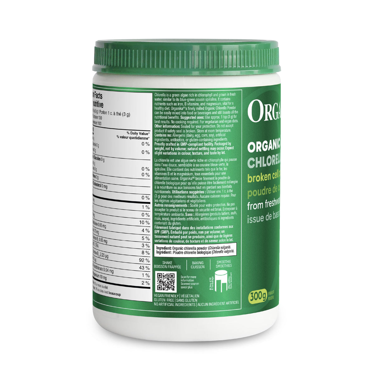 Organika Chlorella Certified Organic Powder- Broken Cell Wall for Enhanced Bioavailability, Extensive Nutrient Profile, Alkalining, Detoxify- 300g