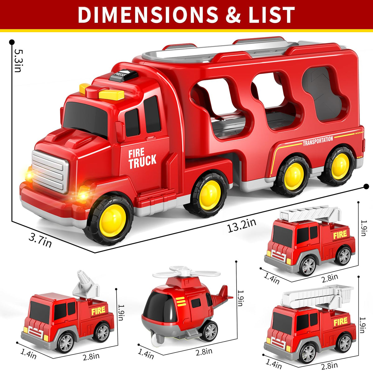 Fire Trucks Toddler Toys for 1-3 3-5 Year Old Boy, 5-in-1 Fire Car Truck Toy for Toddler Girls Age 1 2 3 4 5 6, Christmas Birthday Gift Car Truck Sets with Light Sound 🍁 All In One Marketplace Canada