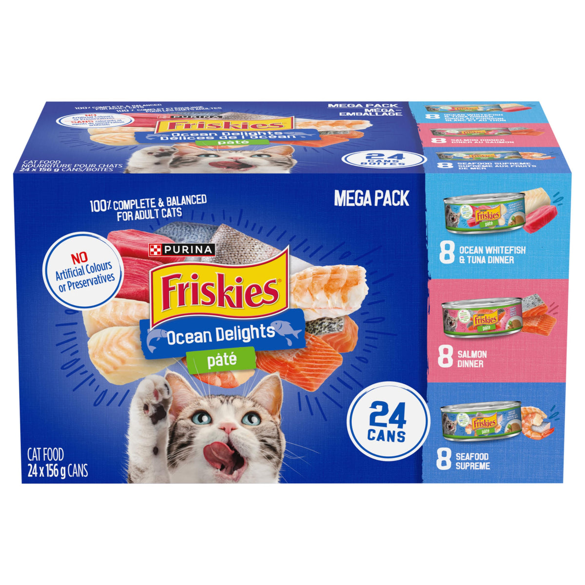 Friskies Ocean Delights Wet Cat Food, Pate Variety Pack 3 Flavours - 156 g Can (24 Pack)