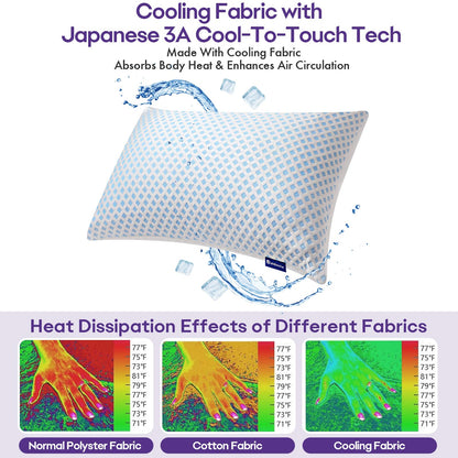 Cooling Memory Foam Pillows Queen Size 2 Pack, Adjustable Shredded Foams, Soft Firm Bed Pillow for Sleeping with Hypoallergenic Zipper Pillow Cover for Side, Back Sleepers, 20x30In - Available at All In One Marketplace Canada
