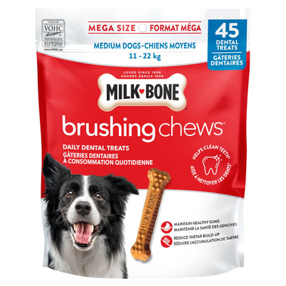 Milk-Bone Brushing Chews Dental Dog Treats, Chicken Flavour Dental Chew, Helps Clean Teeth and Reduce Bad Breath, For Medium Dogs, 45 Treats (Pack of 1)