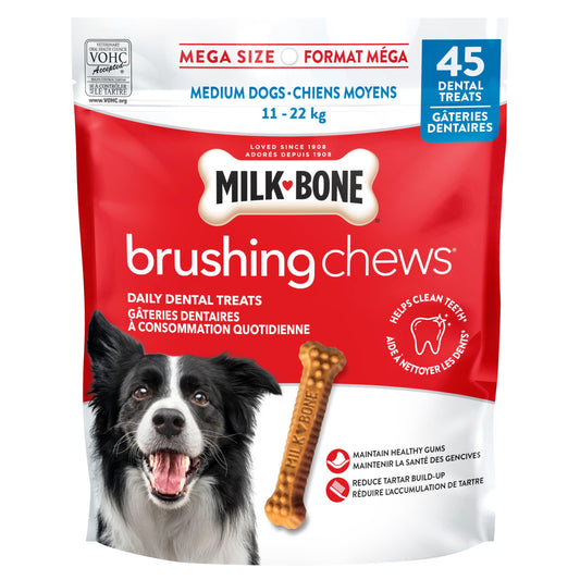 Milk-Bone Brushing Chews Dental Dog Treats, Chicken Flavour Dental Chew, Helps Clean Teeth and Reduce Bad Breath, For Medium Dogs, 45 Treats (Pack of 1) 🍁 All In One Marketplace Canada