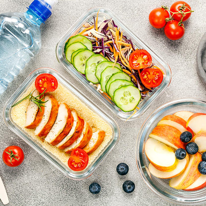 VERONES 10 Pack Glass Meal Prep Containers, Airtight & Stackable Glass Food Storage Containers Set with Lids,Exclusive of BPA,for Microwave, Oven, Freezer & Dishwasher,Grey - Available at All In One Marketplace Canada