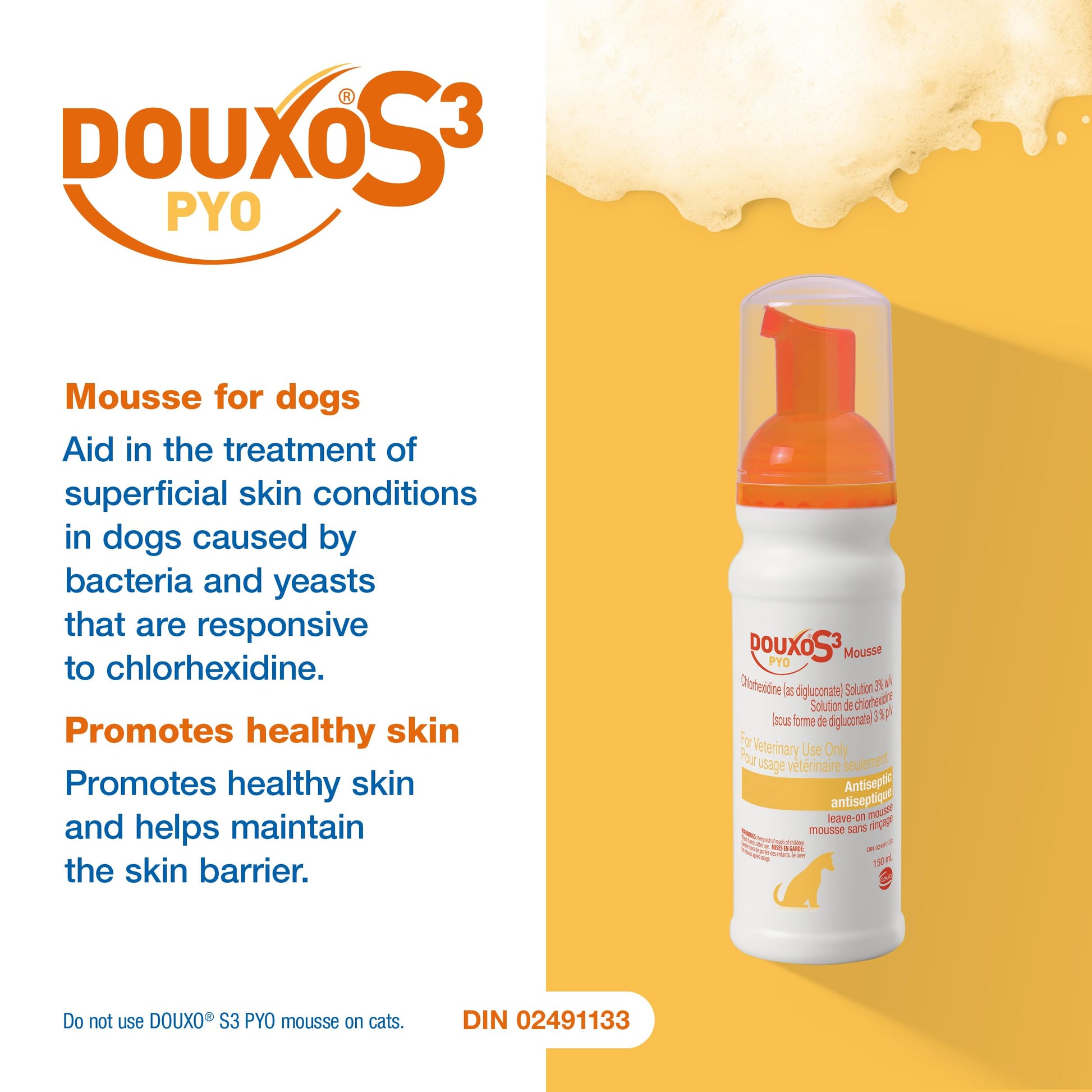 Douxo S3 Pyo Mousse, Contains 3% Chlorhexidine, for Dogs, 5.1 fl. oz. (150mL)