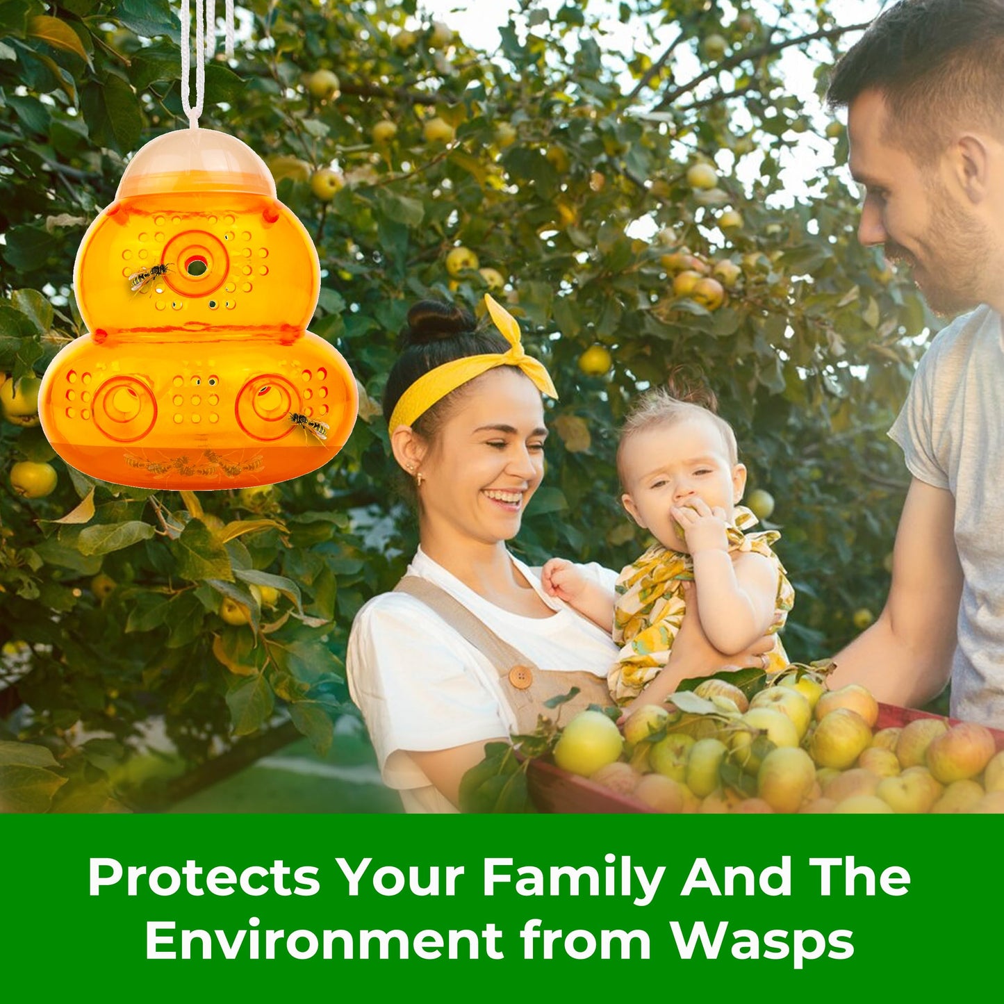 Aspectek Yellow Wasp Trap, 2 Pack, Outdoor Hanging Hornet, Yellow Jacket and Fly Catcher for Yard and Patio, Reusable, Easy Fill, Leak-Proof, Protect Garden, Patio, BBQ, Apple, Pear Trees, Berries