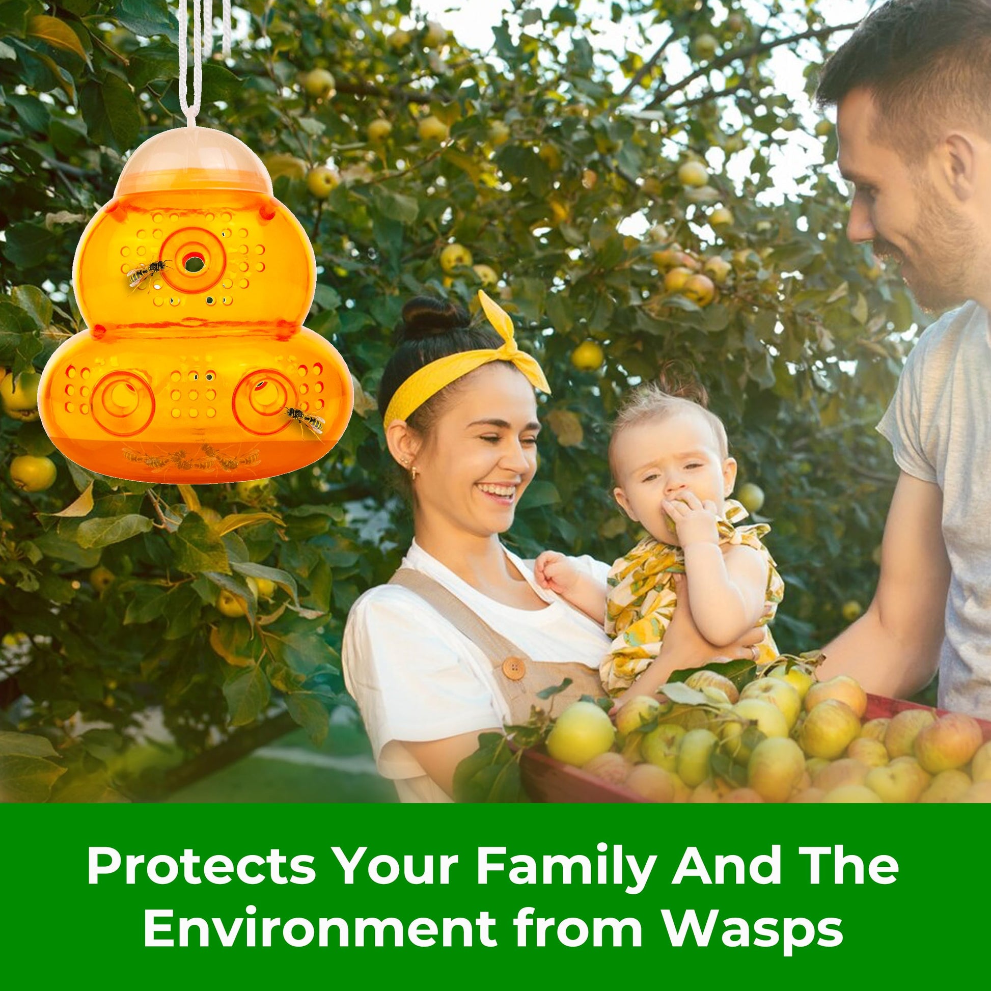 Aspectek Yellow Wasp Trap, 2 Pack, Outdoor Hanging Hornet, Yellow Jacket and Fly Catcher for Yard and Patio, Reusable, Easy Fill, Leak-Proof, Protect Garden, Patio, BBQ, Apple, Pear Trees, Berries