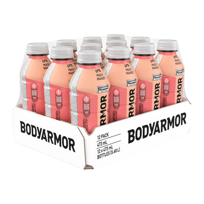 BODYARMOR Lyte Peach Mango Sports Hydration Drink – 473 mL Bottles, 12-Pack with Coconut Water & Electrolytes