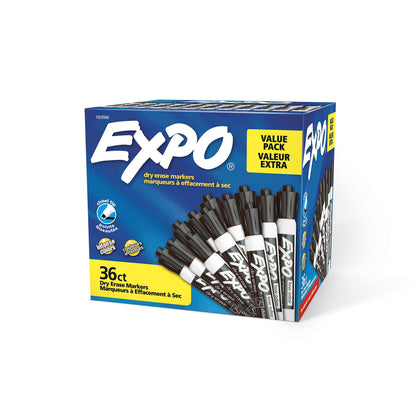 Expo Low Odour Dry Erase Markers, Chisel Tip, Black, 36 Count Expo