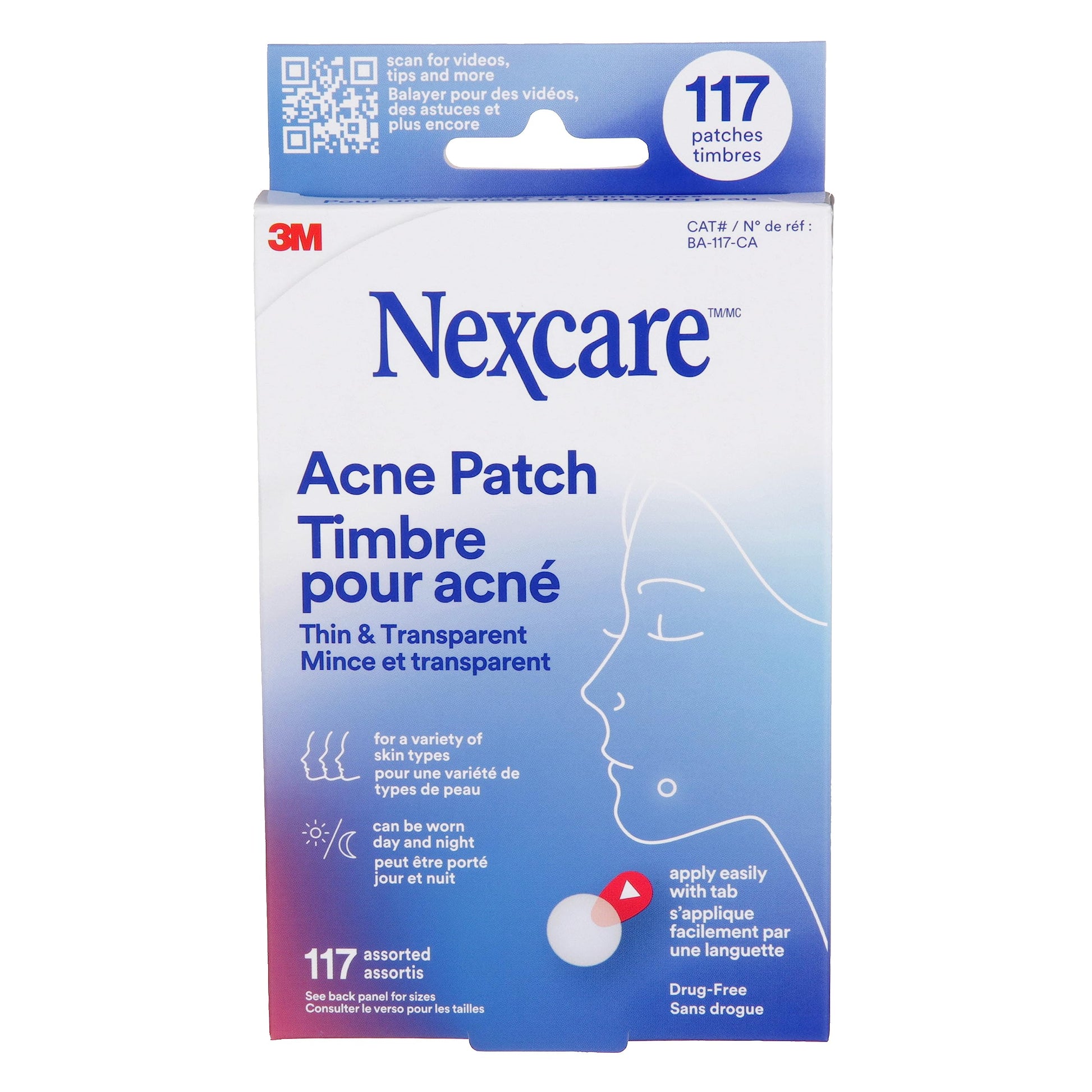 Nexcare Thin and Transparent Acne Patch, Skin Cover Absorbs Pus and Oil from Clogged Pores, Made with hydrocolloid, tab Allows for Easy Removal from Liner - 117 Pimple Patches Nexcare