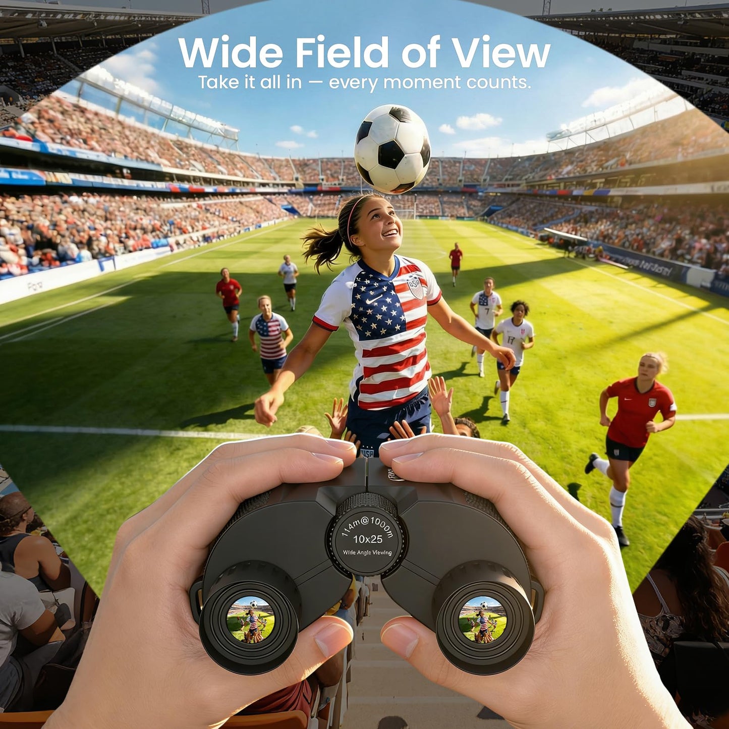 Aurosports 10x25 Binoculars for Adults Kids, Bright View Compact Binoculars with Weak Light Vision, Easy Focus Small Binoculars for Bird Watching Outdoor Sports Games Travel Hunting Hiking