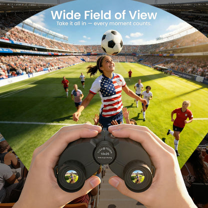 Aurosports 10x25 Binoculars for Adults Kids, Bright View Compact Binoculars with Weak Light Vision, Easy Focus Small Binoculars for Bird Watching Outdoor Sports Games Travel Hunting Hiking
