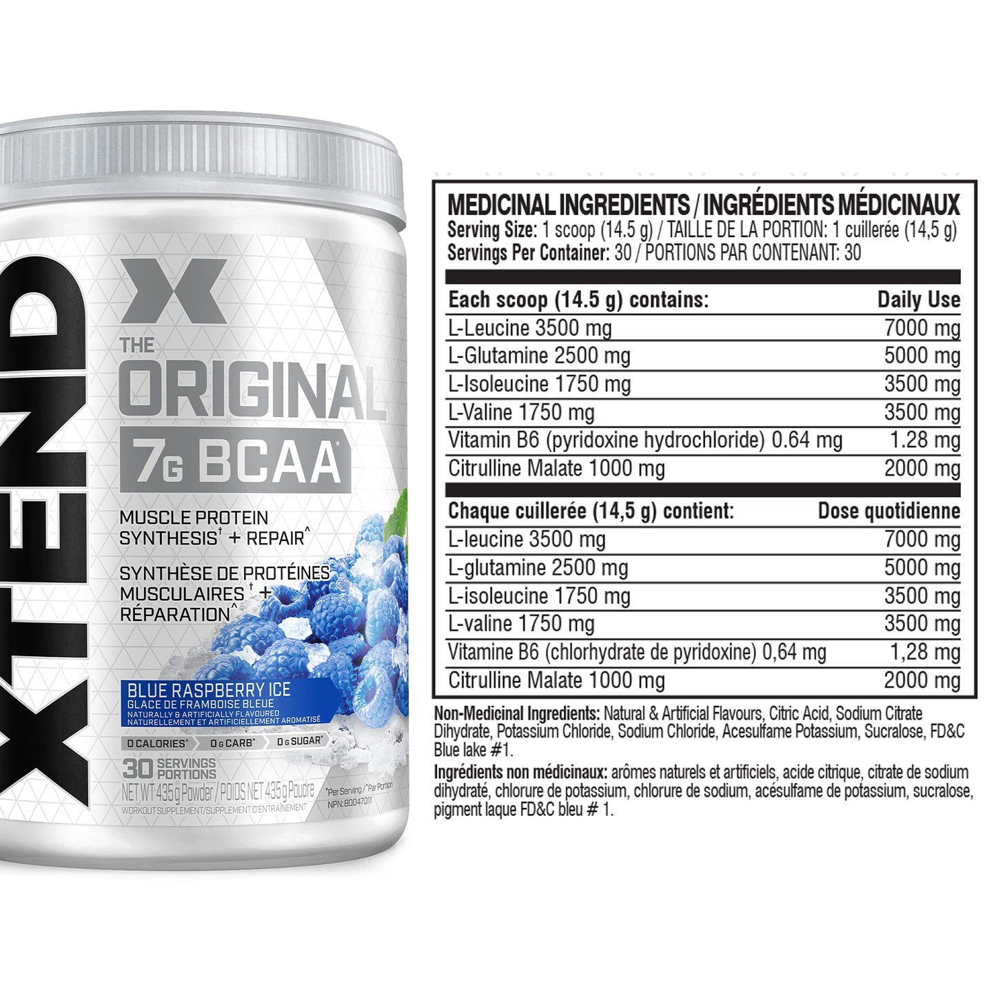 Scivation XTEND Original BCAA Powder | Sugar Free Post Workout Muscle Recovery Drink with Amino Acids | 7g BCAAs for Men & Women | 30 Servings, Blue Raspberry Ice Scivation
