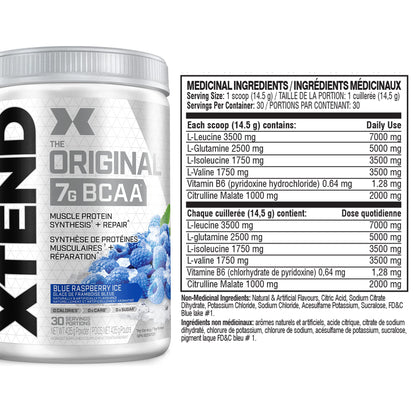 Scivation XTEND Original BCAA Powder | Sugar Free Post Workout Muscle Recovery Drink with Amino Acids | 7g BCAAs for Men & Women | 30 Servings, Blue Raspberry Ice Scivation