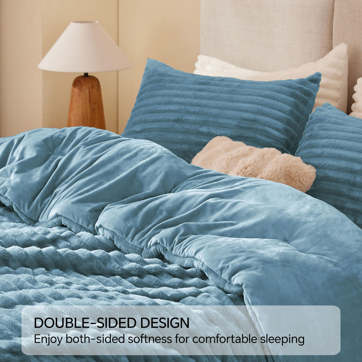 BEDELITE Fleece Queen Comforter Set, Soft Fluffy Bedding Set, Haze Blue 🍁 All In One Marketplace Canada