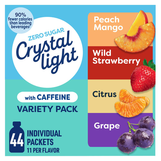 Crystal Light Energy Drink Mix Variety Pack - 44 Individual Packets (Citrus, Grape, Peach Mango, Wild Strawberry)