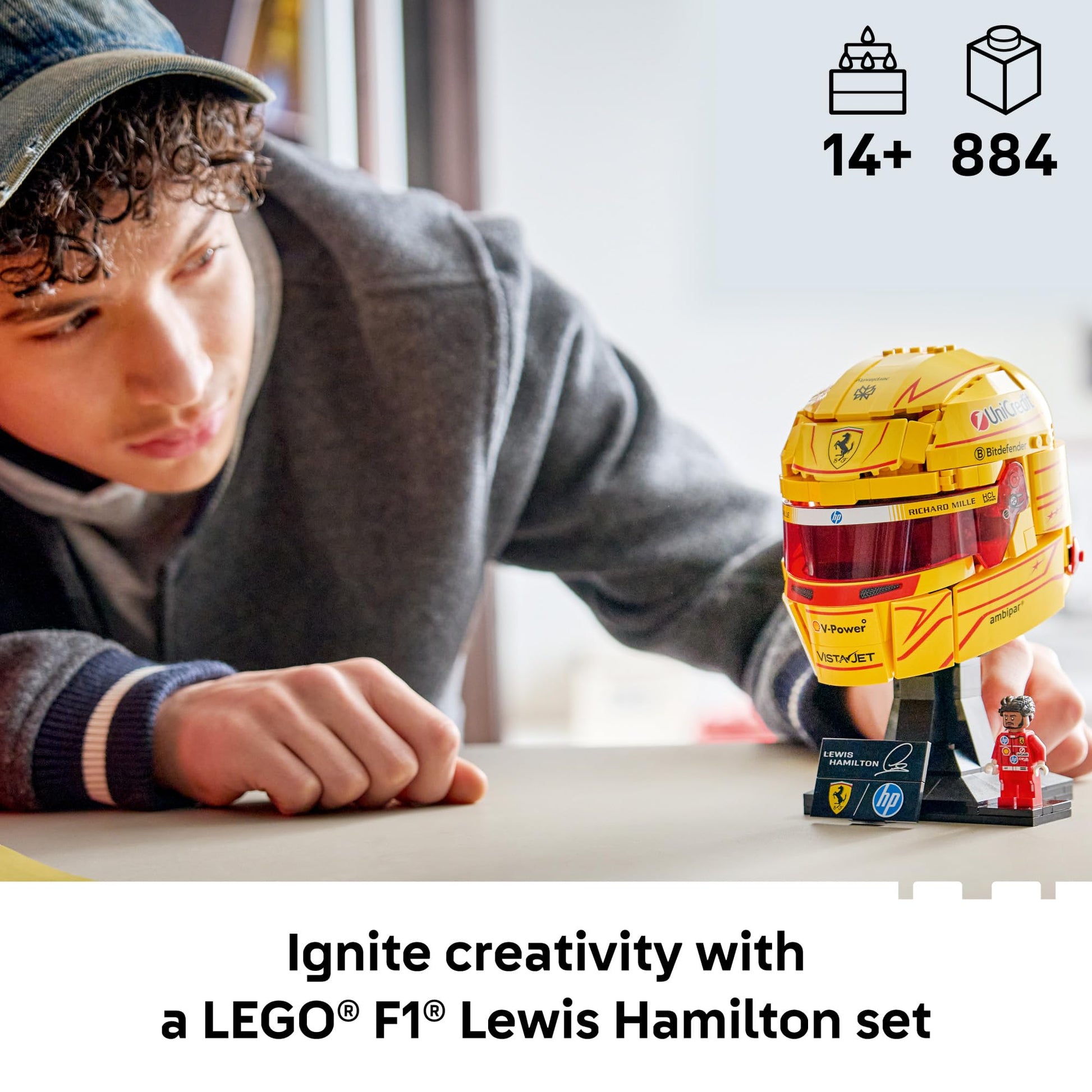 LEGO Editions Scuderia Ferrari HP Lewis Hamilton Helmet - Building Set for Teens, Ages 14+ - Collectible F1 Display - Bedroom or Home Office Decor - Gift for Racing Fans - 43022