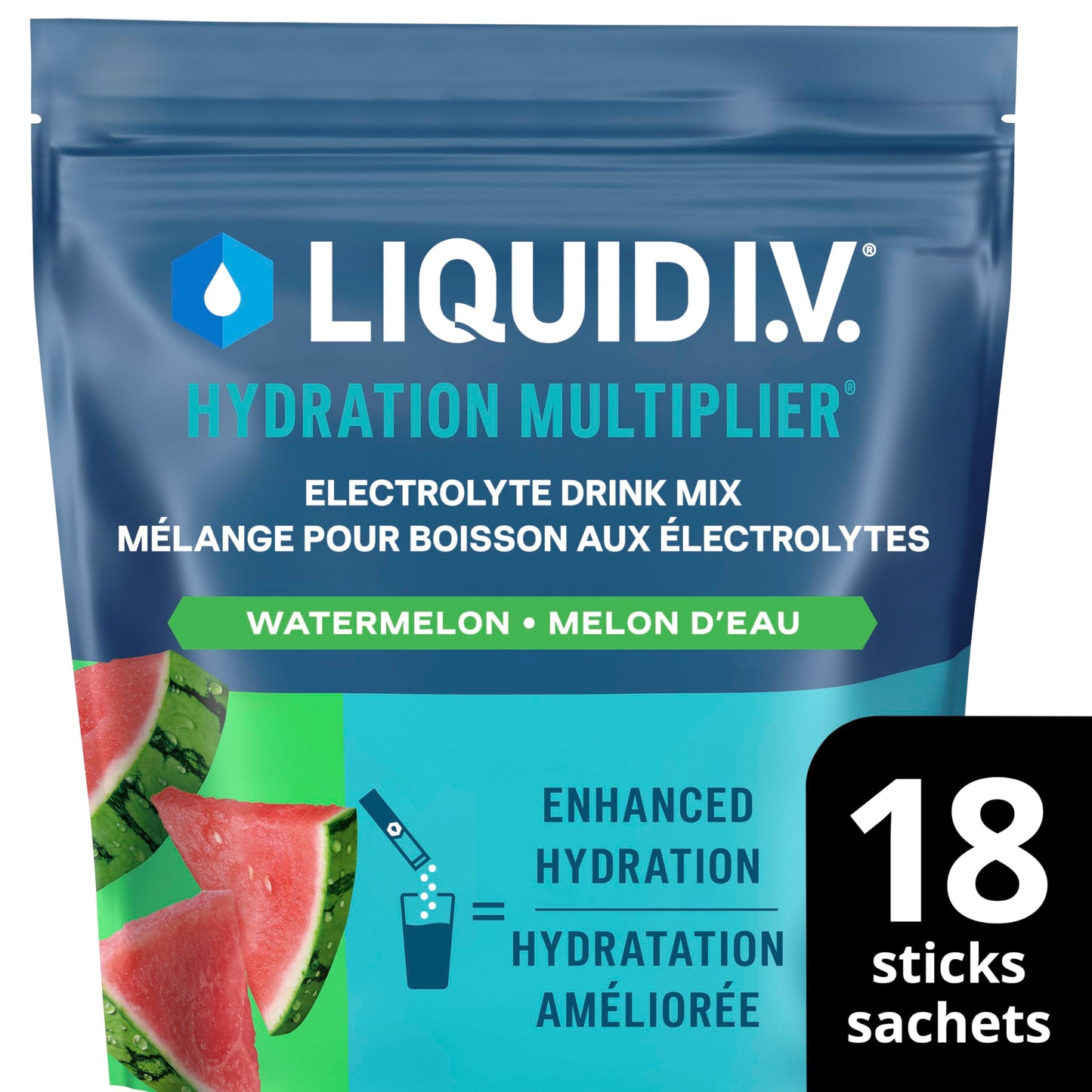 Liquid I.V. Hydration Multiplier Electrolyte Drink Mix - Enhanced Hydration Electrolyte Powder with Vitamins B3, B5, B6, B12 and C -18x On-the-go Sticks for Workout and Travel - Watermelon