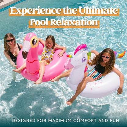 JOYIN 2-Pack Flamingo Unicorn Pool Float - Fun Beach Floaties, Inflatable Swimming Pool Tubes Party Toys, Lake Beach Floaty Swim Rings Summer Pool Raft Lounger for Adults & Kids - Available at All In One Marketplace Canada