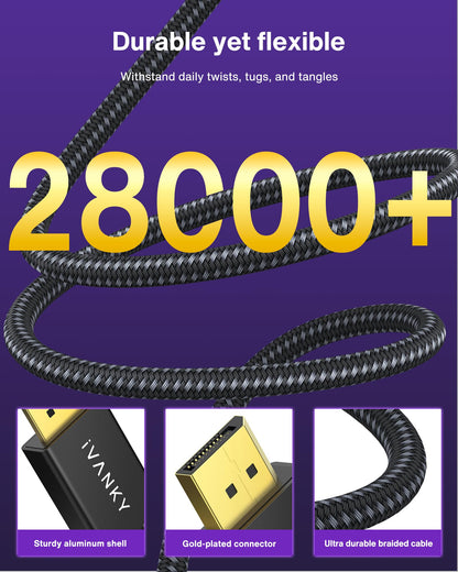 VESA Certified DisplayPort Cable 1.4, iVANKY 8K DP Cable 6.6ft (8K@60Hz, 4K@144Hz, 2K@240Hz)HBR3 Support 32.4Gbps, HDR, HDCP 2.2, FreeSync G-Sync, Braided Display Port for Gaming Monitor, Graphics, PC - Available at All In One Marketplace Canada