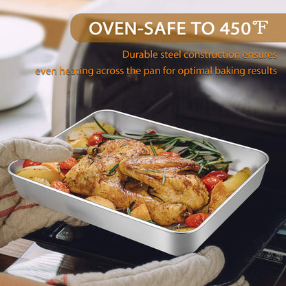 Baking Pans Set of 3, E-far Stainless Steel Sheet Cake Pan for Oven - 12.5/10.5/9.4Inch, Rectangle Bakeware Set for Cake Lasagna Brownie Casserole Cookie, Non-toxic & Healthy, Dishwasher Safe 🍁 All In One Marketplace Canada