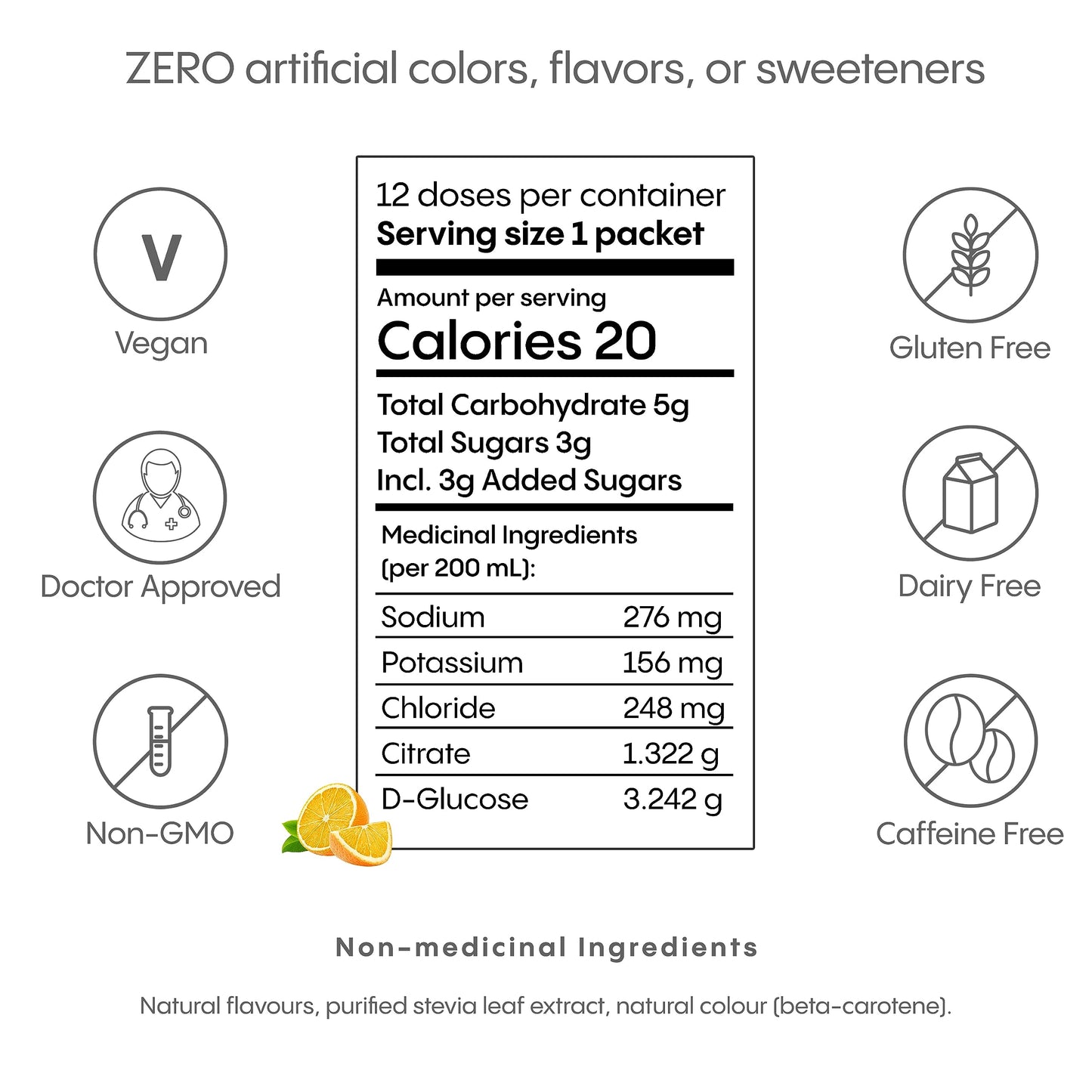 HydraLyte Electrolyte Powder, Low Sugar Electrolyte Packets Designed for Rapid Hydration, Safe Hydration for All Ages - Made with All Natural Ingredients, 36 Servings, Orange Flavour