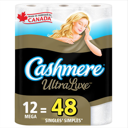 Cashmere UltraLuxe Toilet Paper, Luxuriously Soft, 12 Mega Rolls =48 Regular Rolls Cashmere