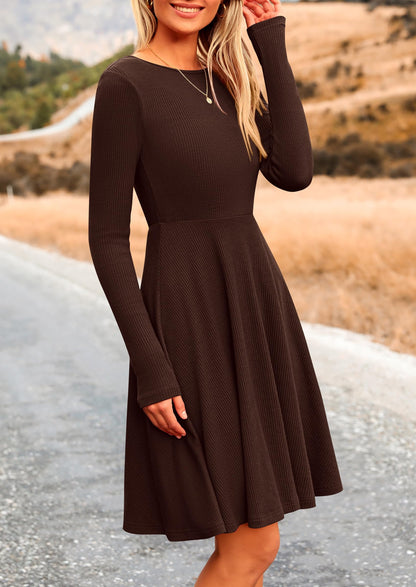 PRETTYGARDEN Women's Fall Casual Long Sleeve Short Dress Dark Coffee,S 🍁 All In One Marketplace Canada