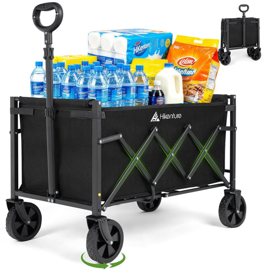 Hikenture Wagon Cart Foldable, Ultra-Compact Small Utility Folding Wagon, Heavy Duty Grocery Cart with All-Terrain Wheels, Portable Collapsible Wagon for Garden, Beach, Shopping, Camping, Sports