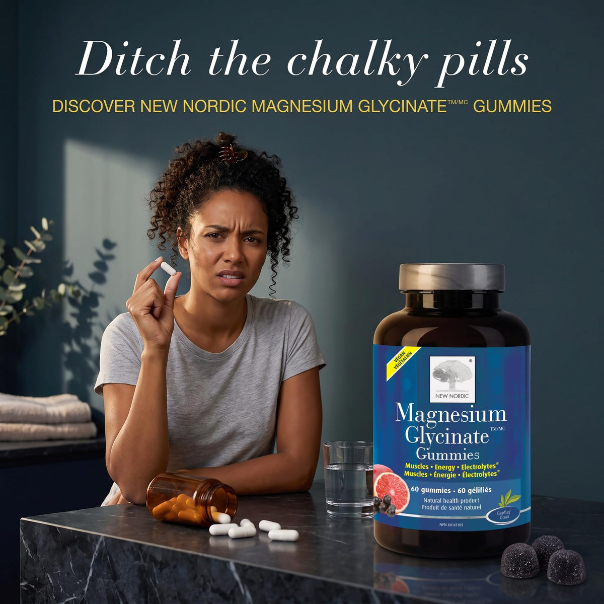 New Nordic Magnesium Glycinate Gummies, 60 Vegan Chews, 30 Day Supply, 4+