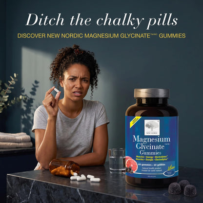 New Nordic Magnesium Glycinate Gummies, 60 Vegan Chews, 30 Day Supply, 4+