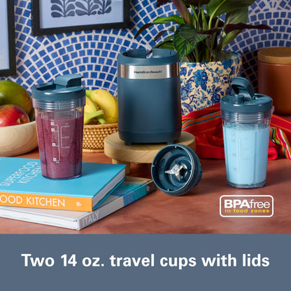 Hamilton Beach Personal Blender with Two 14 oz. Blend & Go Jars,250 Watts, Kitchen Makover Blue, 51202J