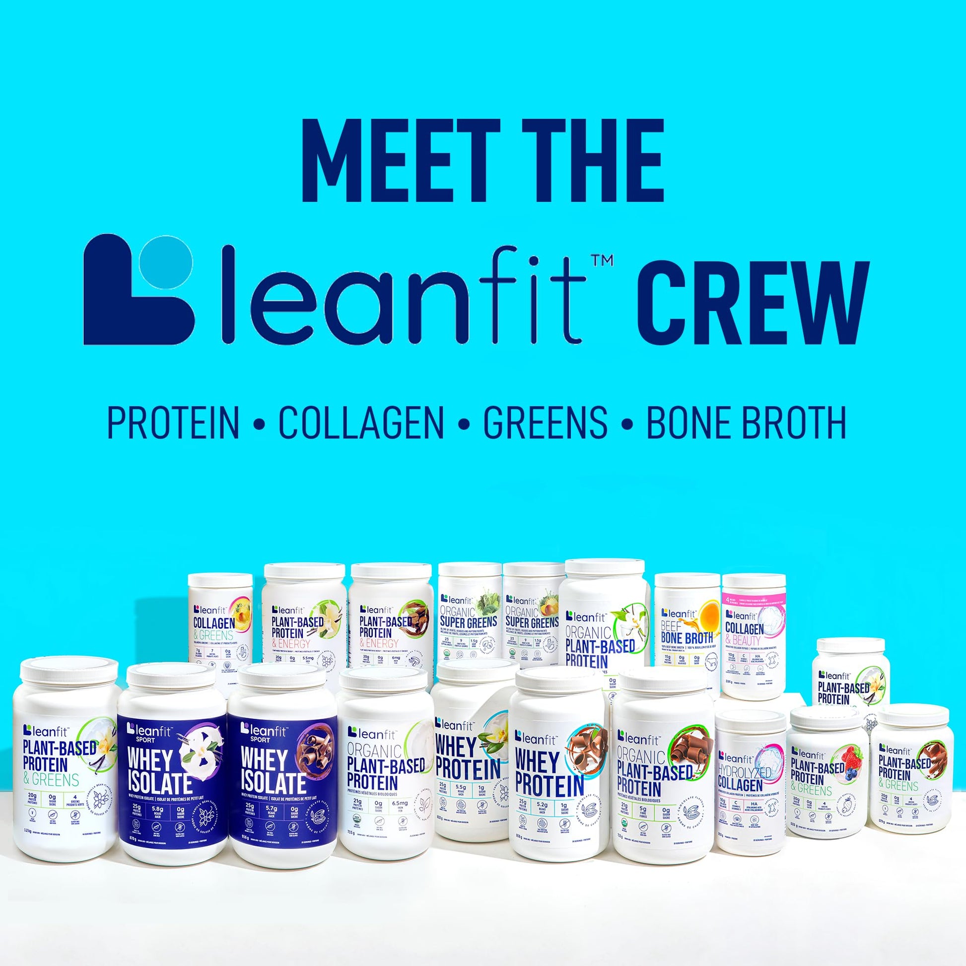 LEANFIT PLANT-BASED PROTEIN & GREENS Natural Vanilla – 20g Plant Protein + 4 Leafy Greens Per Serving – Vegan, Gluten-Free, Soy-Free, No Sugar - 20 Servings, 517g Tub