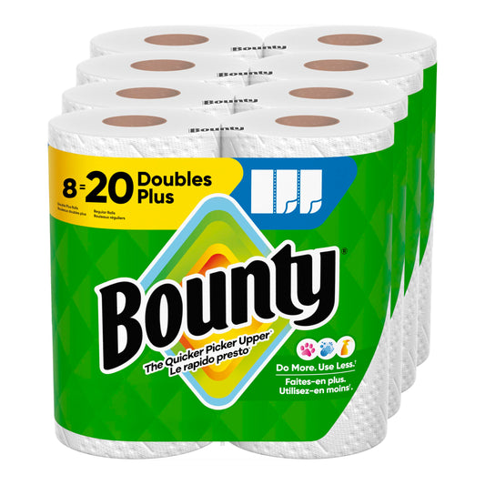 Bounty Paper Towels Select-A-Size White, 8 Double Plus Rolls = 20 Regular Rolls