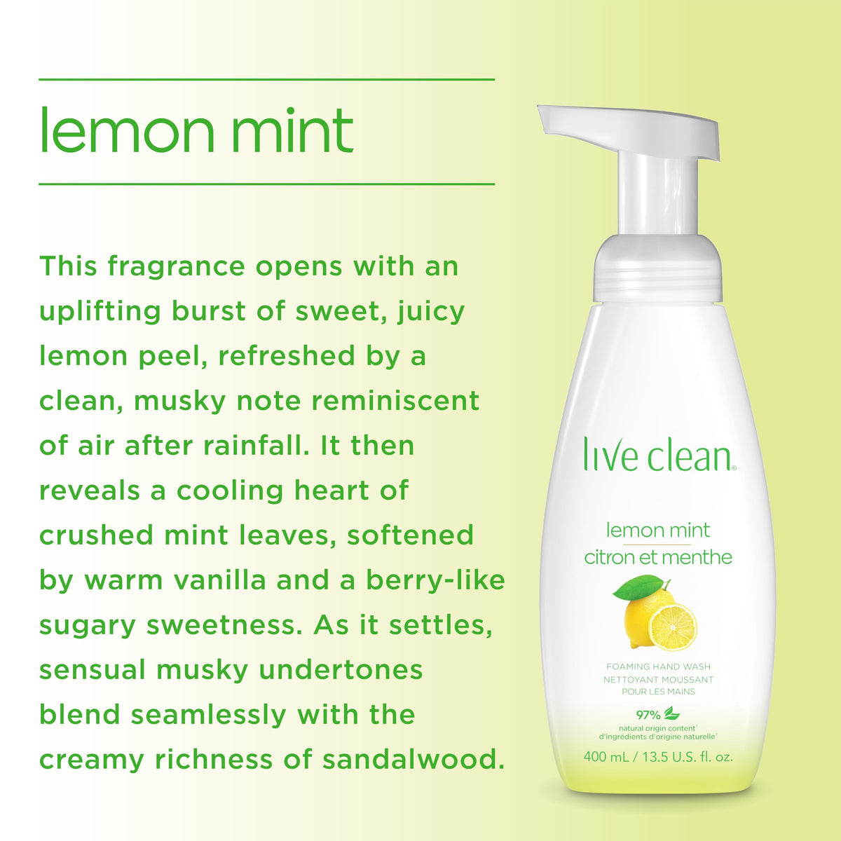 Live Clean Foaming Hand Wash, Lemon Mint, 400 mL, 4 Count