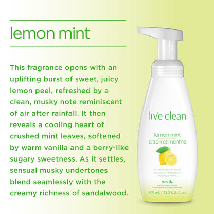 Live Clean Foaming Hand Wash, Lemon Mint, 400 mL, 4 Count