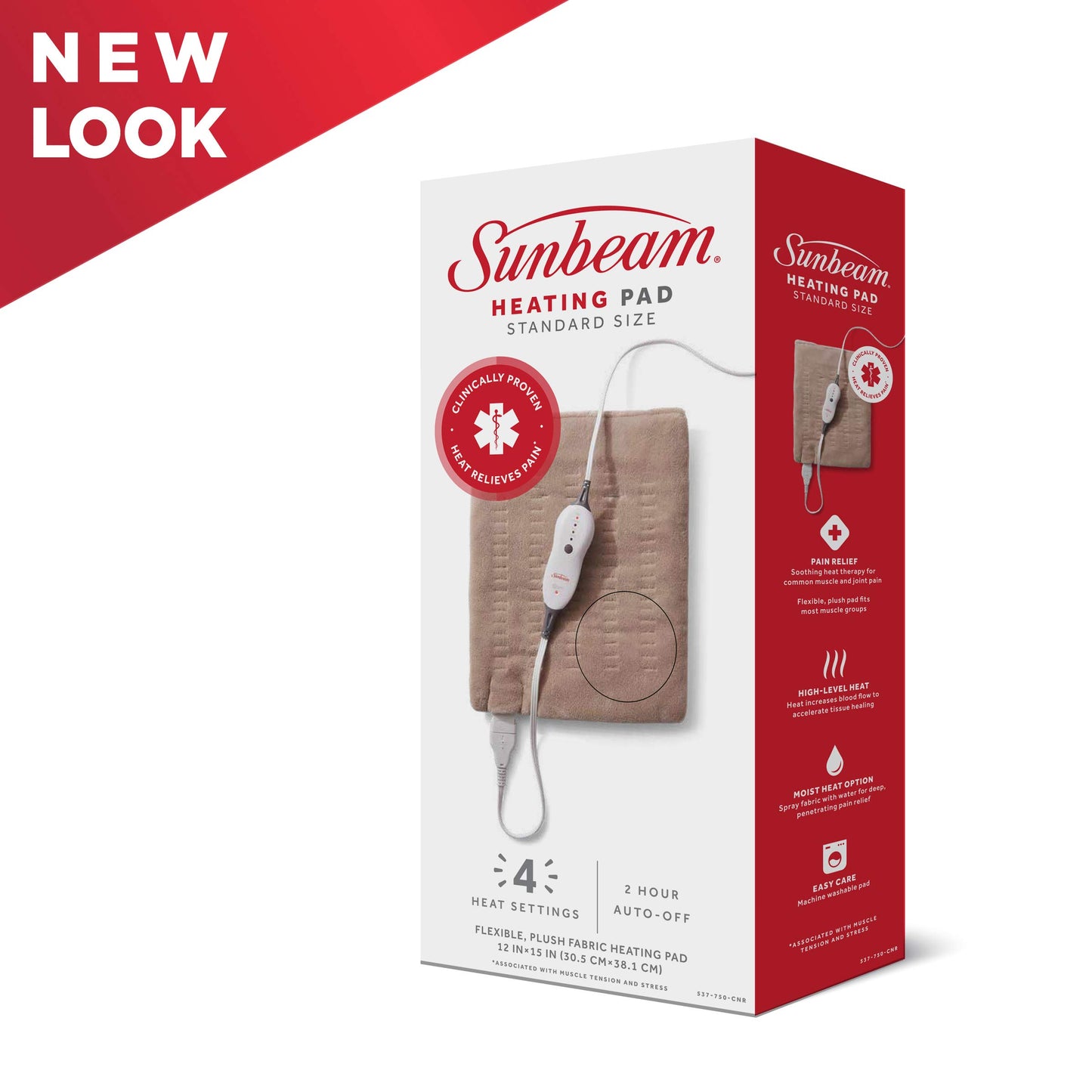 Sunbeam Premium Standard Size Heating Pad with Compact Storage - Moist Electric Heating Pad for Targeted Pain Relief of Back, Neck and Shoulders, 4 Heat Settings, 2 Hour Auto-Off, 12 x 15 inch, Beige - Available at All In One Marketplace Canada
